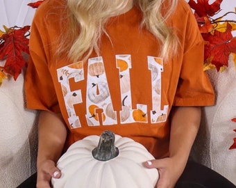 Camisa de manga corta bordada de otoño, camisa de otoño, camisa de calabaza, camiseta de otoño, ropa de otoño, calabaza bordada, camisa bordada de otoño, otoño