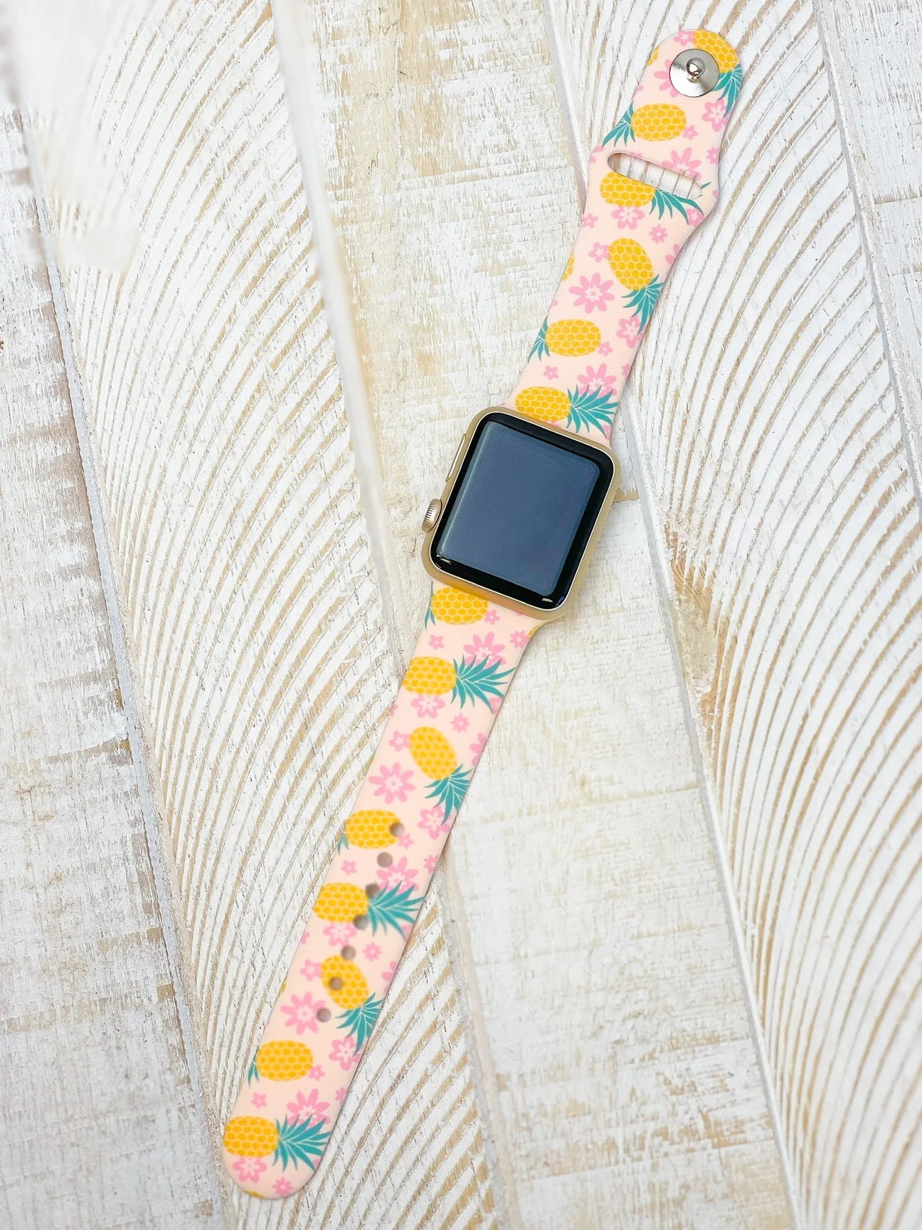 Pineapple Printed Silicone Smart Watch Band, Summer Watch Band