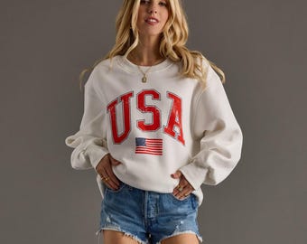 USA white graphic sweatshirt, USA apparel, women apparel, American apparel, patriotic sweatshirt, summer sweatshirt, USA shirt, American