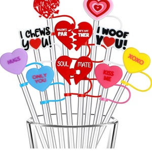Valentine's Day Straw Toppers Charms Sweet Heart Happy - Temu