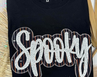 Camiseta de Halloween de manga corta, camiseta espeluznante, camiseta de Halloween, camiseta espeluznante, ropa de Halloween, camiseta bordada espeluznante, camiseta de calavera