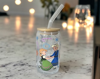 Disney’s Frozen Glass Cup, Frozen Glass Cup, Elsa and Anna Cup, Disney Cup, Disney Tumbler, Frozen Inspired, Olaf Glass Cup, Disney Frozen