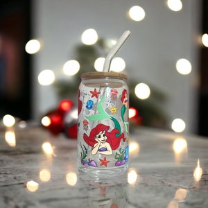 Little Mermaid Glass Cup, Disney’s Little Mermaid Cup, Little Mermaid Tumbler, Iced Coffee Cup, Disney Cup, Disney Tumbler, Ariel Glass Cup