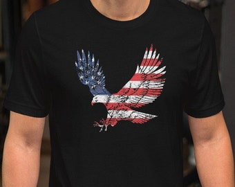 Distressed American Eagle Bald Eagle Flag T-Shirt - Short-Sleeve Unisex Tee