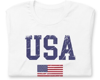 USA Flag Unisex T-shirt Distressed (White)