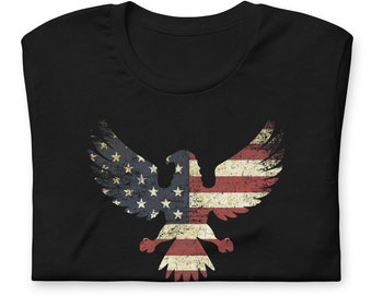 Distressed American Eagle Bald Eagle Flag T-Shirt - Short-Sleeve Unisex Tee