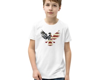 Distressed American Eagle Bald Eagle Flag T-Shirt - Youth Short Sleeve T-Shirt