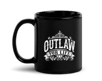 Outlaw Coffee Mug - Distressed Western Design Black Glossy Mug