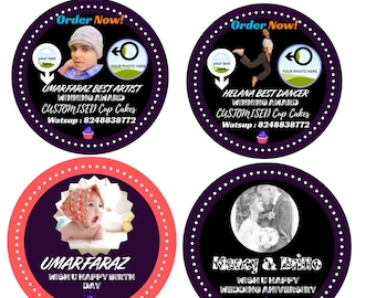 Editable Cupcake Sticker Label: DIY Dessert Round Canva Template