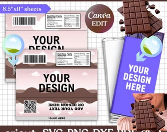 Bearbeitbares Schokoladen Bar Wrapper Template: DIY Gastgeschenke (Canva Label, druckbares Geschenk)