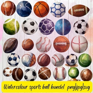 Watercolor Sports Ball Clipart Bundle (PNG, SVG, JPG)