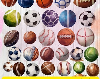 Pacchetto di clipart di palloni sportivi ad acquerello (PNG, SVG, JPG)