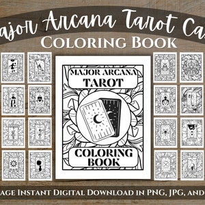 Libro para colorear de cartas del Tarot / Arcanos mayores imprimibles / Páginas para colorear de brujas / Descarga digital imprimible de 24 páginas / PDF JPG PNG/ Tarot Clip Art