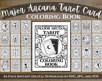 Tarot Card Coloring Book | Major Arcana Printable | Witchy Coloring Pages | 24-Page Printable Digital Download | PDF JPG PNG| Tarot Clip Art