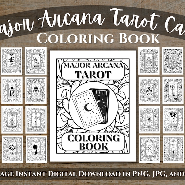 Tarot Card Coloring Book | Major Arcana Printable | Witchy Coloring Pages | 24-Page Printable Digital Download | PDF JPG PNG| Tarot Clip Art