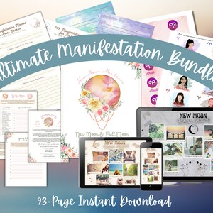 Ultimative Manifestation Bündel | Neu & Vollmond Notizbuch | 369 Methode | Vision Board Canva Vorlagen | Affirmationskarten mit Sternzeichen | Manifest!