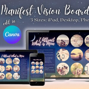 Manifestation Vision Board | Canva Template | Printable Vision Board | Digital Vision Board Kit | Dream Board | Intention & Gratitude Board
