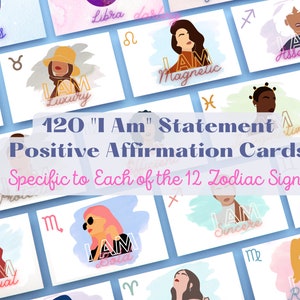 Cartes d'affirmation du conseil de vision | 120 déclarations du zodiaque "Je suis" | Deck de manifestation astrologique | Intentions positives | Cartes de manifestation