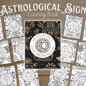 Astrological Sign Coloring Pages | 14-Page Digital Download | Adult Zodiac Printable | Adult Coloring Book | Manifesting Relaxation Practice