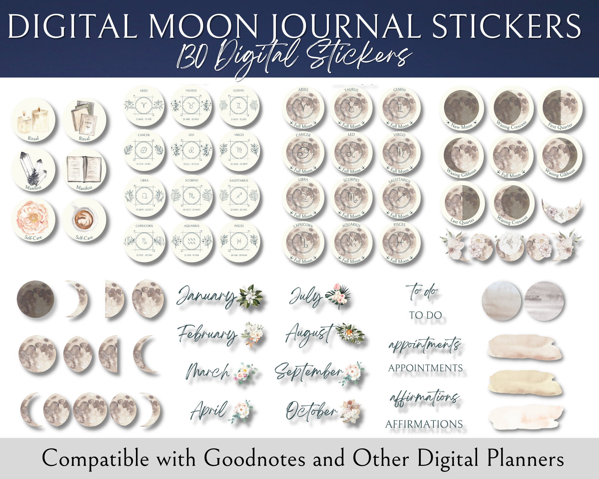 Bullet Journal Autocollants imprimables, Celestial Magic Moon Clipart,  Cricut Design Stickers, Digital Stickers Goodnotes -  France
