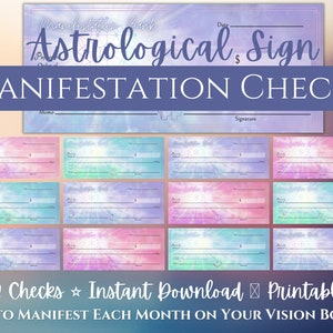 Manifestation Checks | Zodiac Sign Abundance Checks | Money Manifestation Checkbook | Law of Attraction Checks | Wealth Vision Board Kit