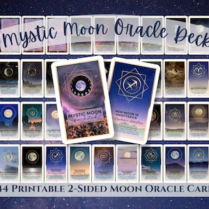 Baraja de Oráculo Luna Mística / Tarjetas de Adivinación Imprimibles / Baraja Mágica Lunar de 44 Cartas / Cartas Ritual Lunar / Cartas Luna Bruja / PDF Digital & PNGs