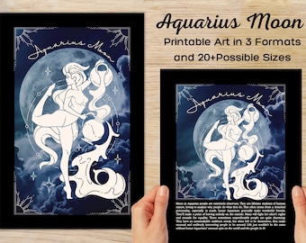 Aquarius Moon Art Prints | Zodiac Astrology Set (Digital Download)
