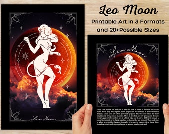 Láminas de astrología de la Luna en Leo / Conjunto de signos del zodíaco (descarga digital)