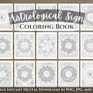 Sternzeichen Malbuch | 15-seitiger druckbarer digitaler Download in 4 Formaten | Sternzeichen Printable | Witchy Coloring Pages | PDF JPG PNG