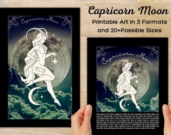 Wydruki artystyczne z Księżycem w Koziorożcu | Zestaw 3 wydruków zodiaku (do pobrania cyfrowego)