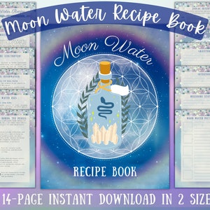 Moon Water Recipe Book | Moon Manifestation | Moon Water Directions | Full Moon & New Moon Water | Grimoire Pages | Moon Water eBook PDF