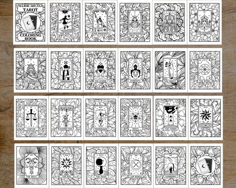 Tarot Card Coloring Book Major Arcana Printable Witchy Etsy