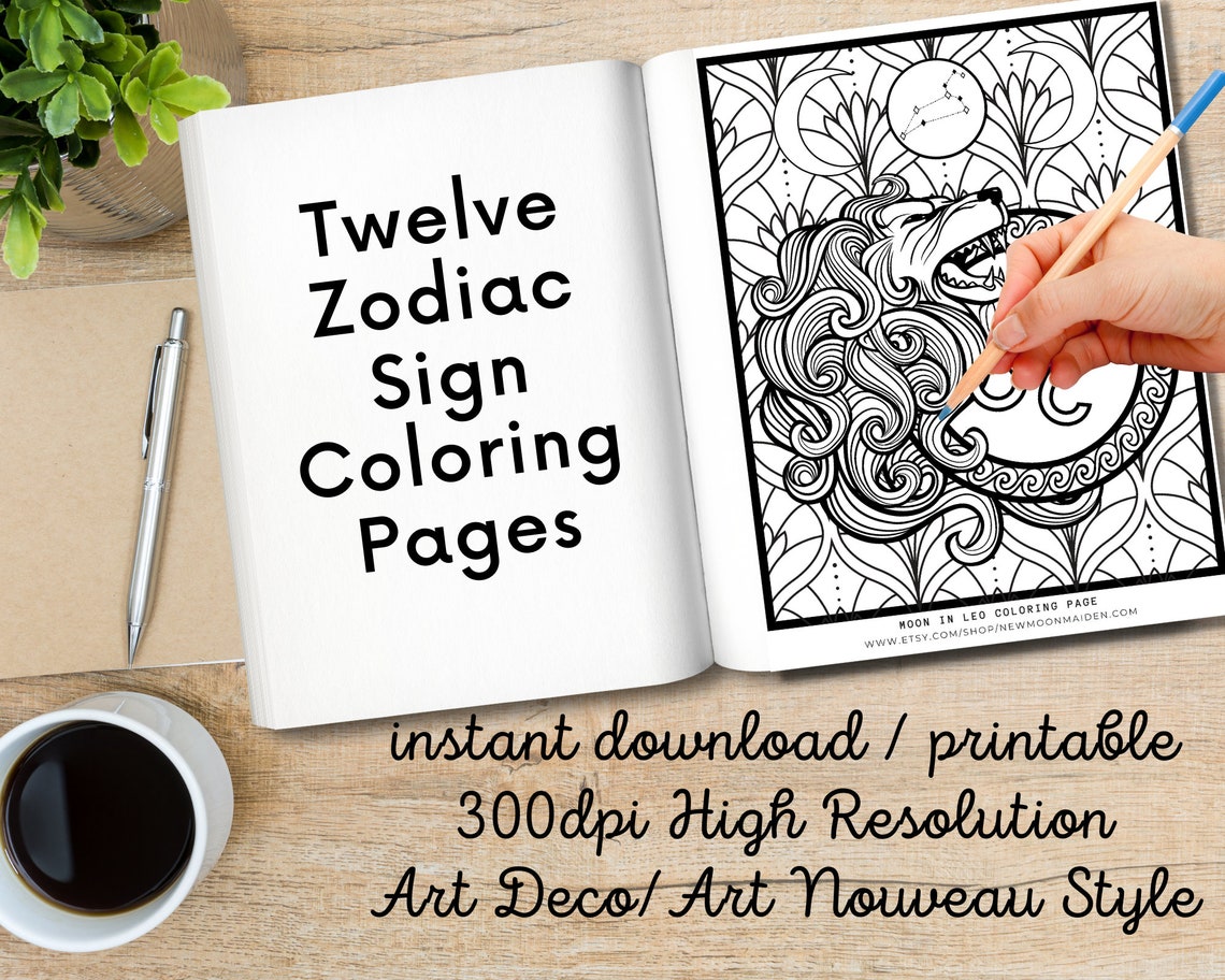Zodiac Sign Coloring Pages 12-page Printable Digital - Etsy