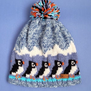 Woman s Hand Knit Penguin Hat Penguin Bobble Beanie Etsy