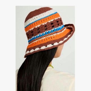 Handmade Crochet Cotton Bucket Hat: Granny Striped Festival Sun Hat