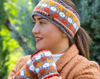 Ręcznie robiona opaska na głowę Fair Isle: ocieplacz na uszy z wełny z podszewką z polaru