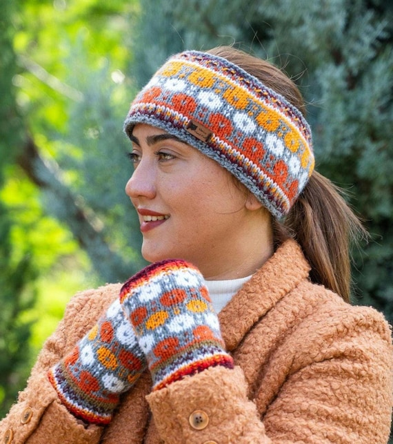 Hand-knitted Fair Isle Headband: Fleece Lined Wool Ear  display picture 1
