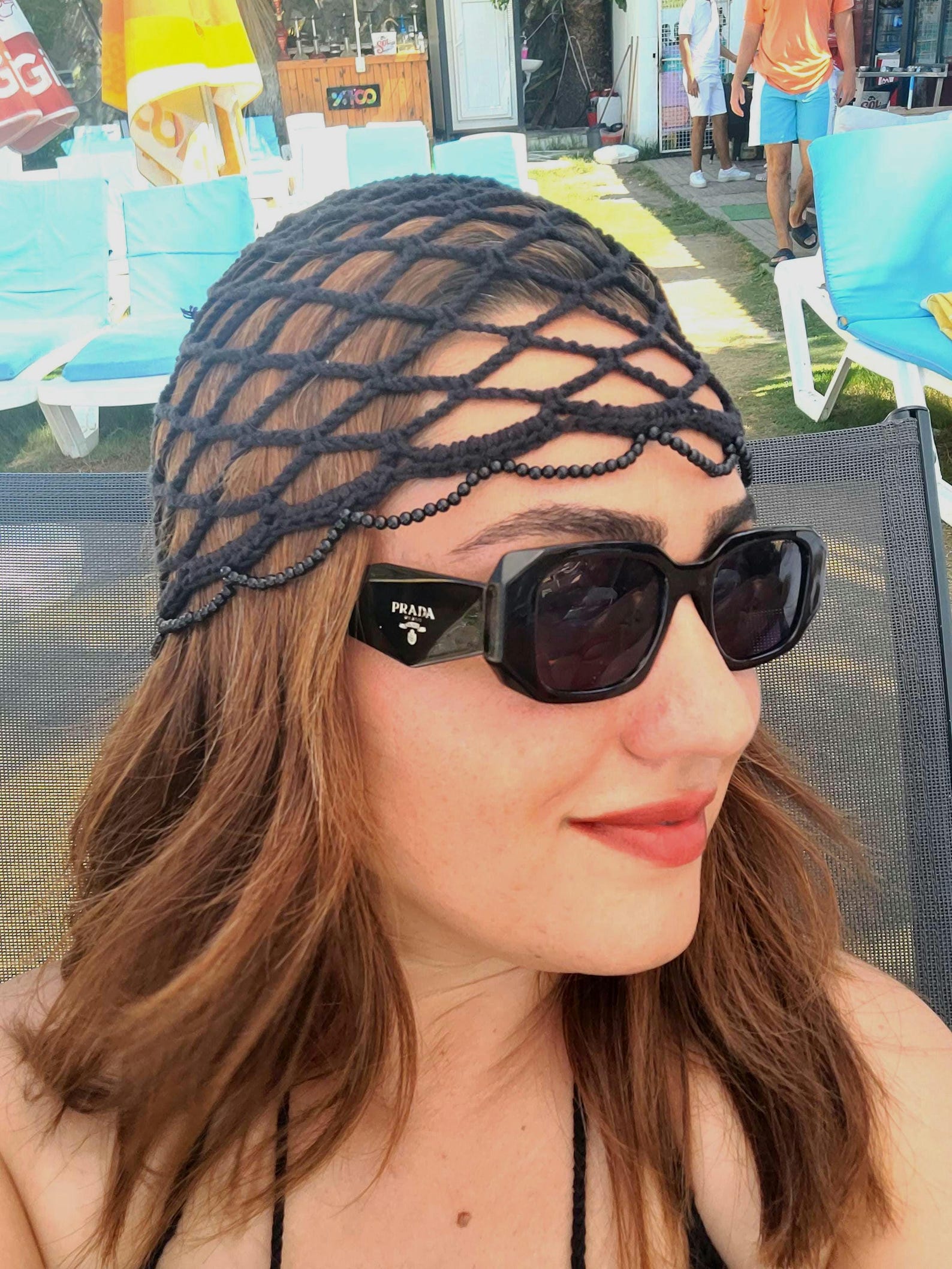 Beaded Black Crochet Cotton Hat, Retro Fishnet Lace Beanie, Handmade - Etsy