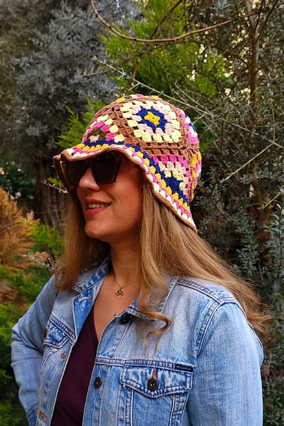 Boho Knitted Bucket Hat Loom Knit Boho Mama & Baby Beach Hat – BOHLD Loom Knitting main image 3