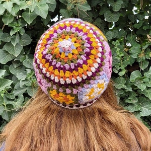 Crochet Granny Square Hat and Hand Warmer Set: Multicolor Flower Beanie image 5