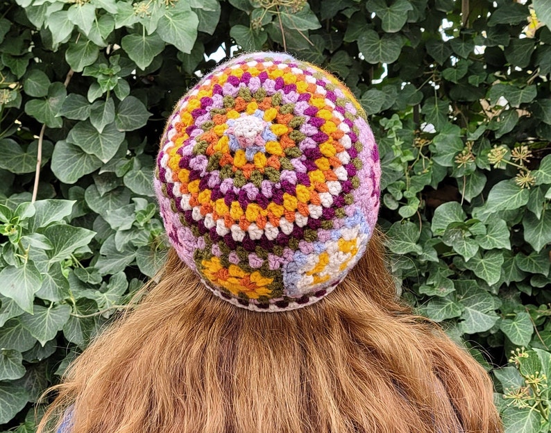 Crochet Granny Square Hat and Hand Warmer Set: Multicolor Flower Beanie image 5