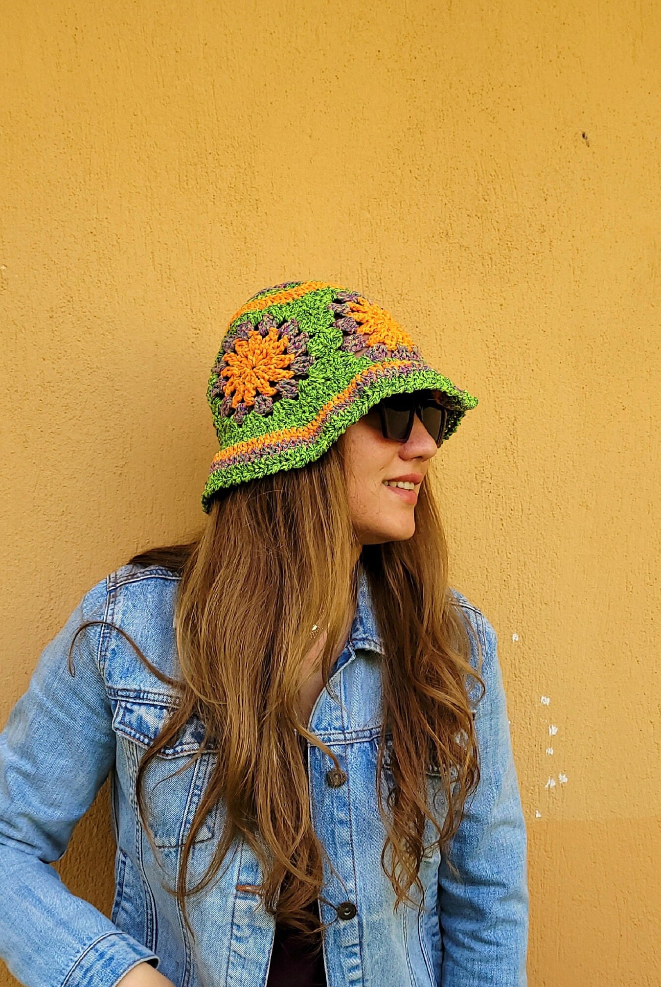 Neon Crochet Bucket Hat in Pink, Yellow & Green Colorful Bucket Hat – The Crocheting main image 2