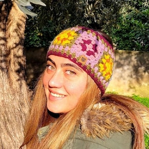 Crochet Granny Square Ear Warmer: Handmade Wool Headband