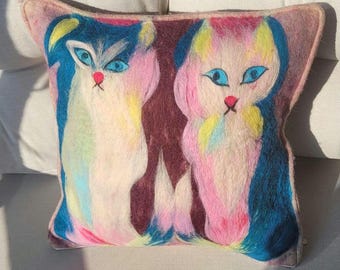 Poszewka na poduszkę dla kota z filcu z wełny alpaki: dekoracja do domu dla kociąt (16"x16")