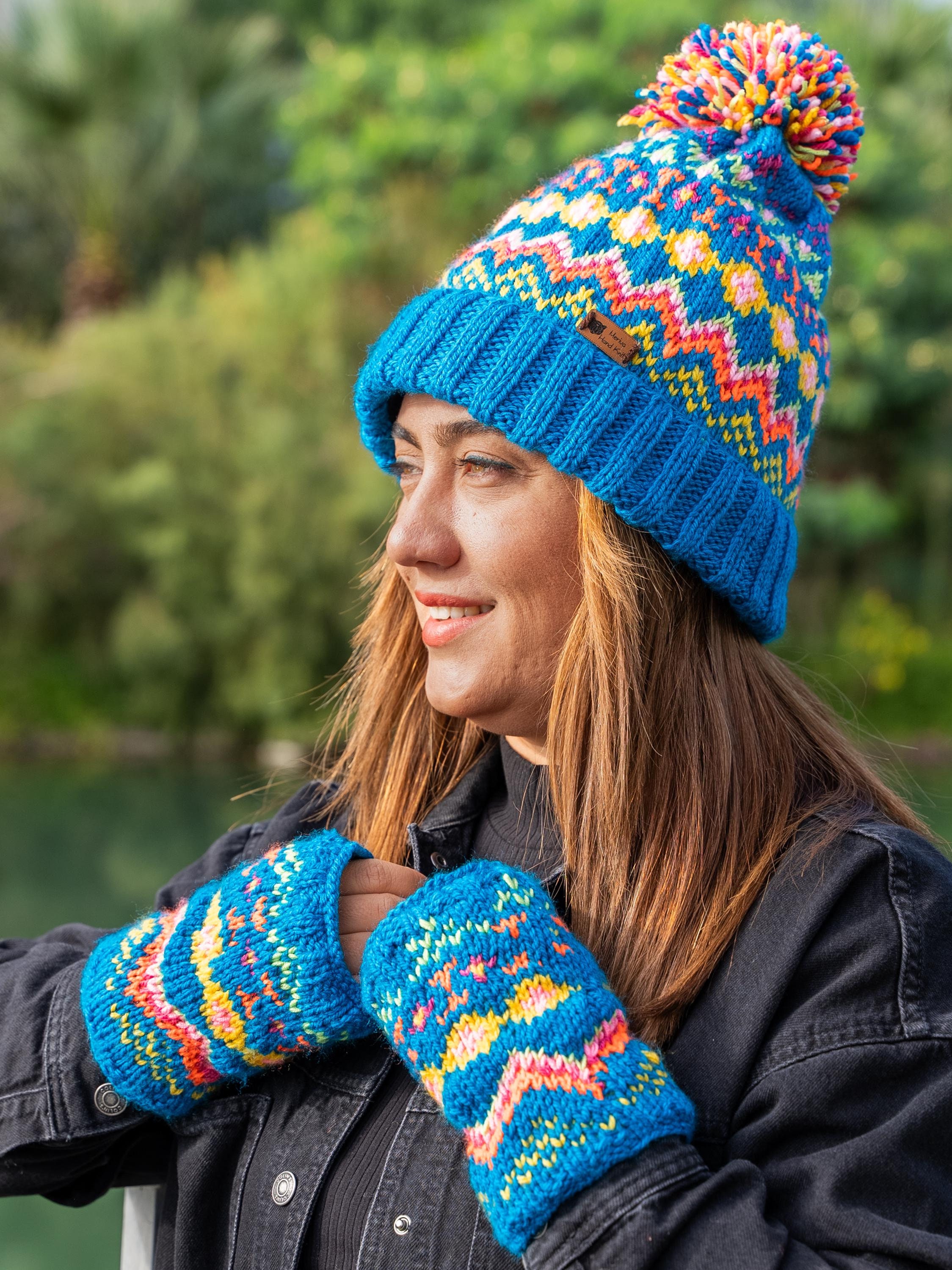 ? Hand-Knit Fair Isle Wool Winter Hat — One-of-a-Kind Artisan Piece Fairisle Knit Baby Hat in Navy: Welcome in Winter – The  main image 3