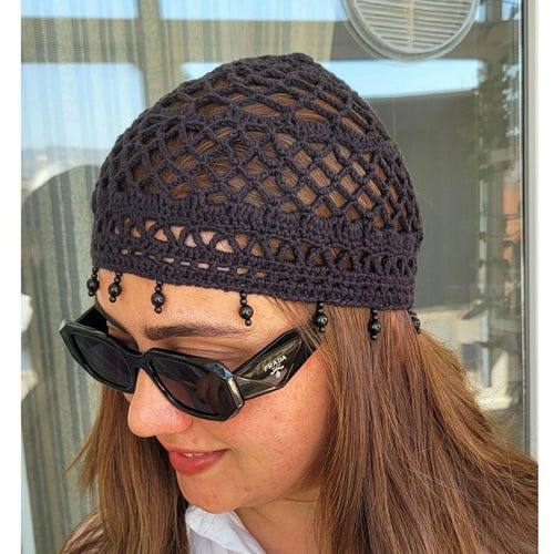 Gorro de malla de algodón a crochet: bohemio, ideal para verano, festivales y playa.