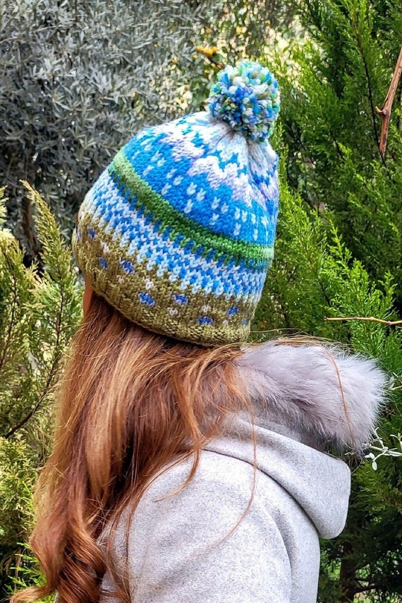 Hand Knit Wool Beanie with Fleece Lining - Winter Hat Hand-knitted Fleece Lined Wool Beanie: Soft Lambswool Winter  main image 3