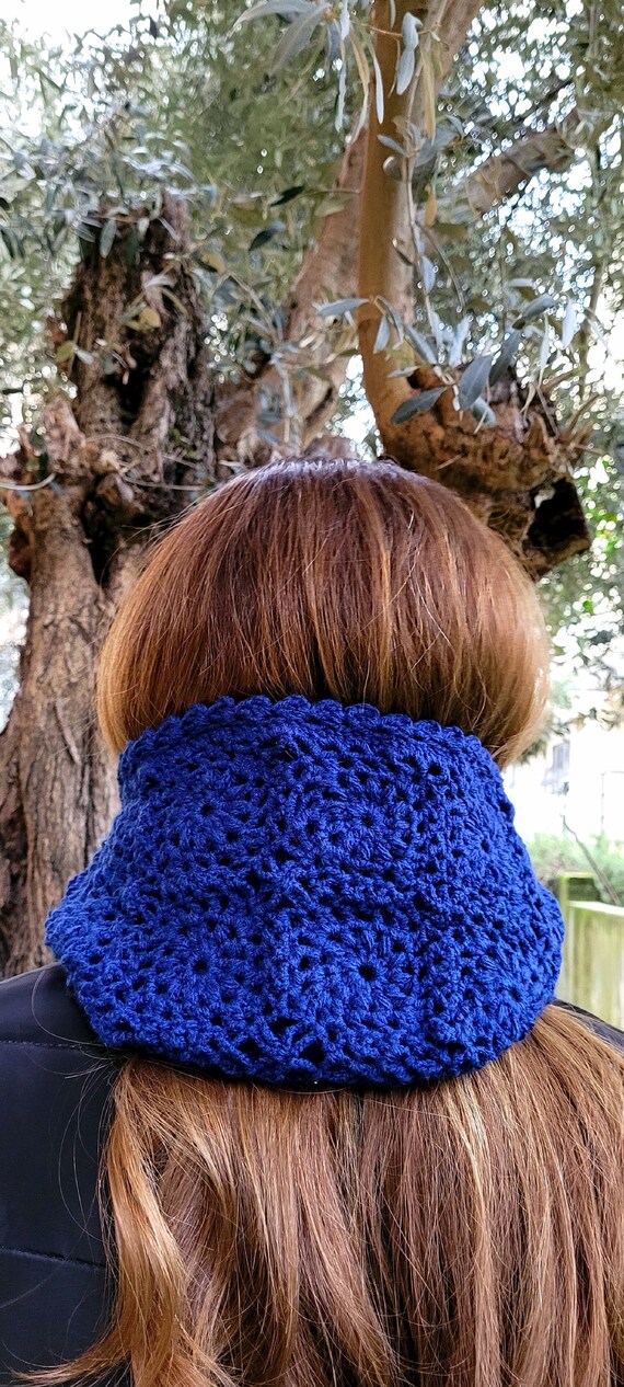 Navy Blue Crochet Balaclava: Wool Granny Square Flower Hood - Etsy