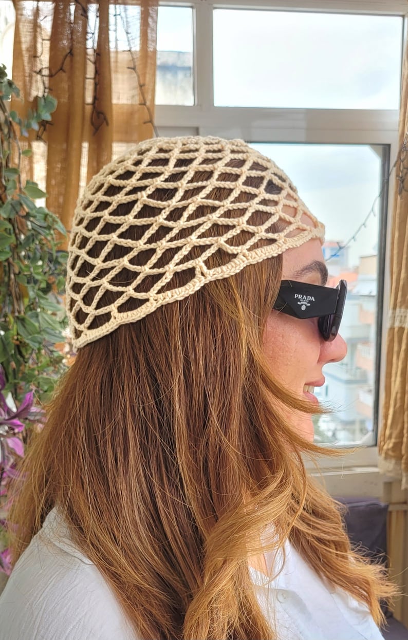 Crochet Lace Beanie: Cotton Fishnet Summer Hat - Etsy