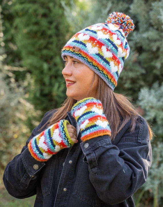 Hand knit rainbow beanie hat Rainbow Hand-knitted Hat 6-12 months – Zee Bee Market LLC main image 3